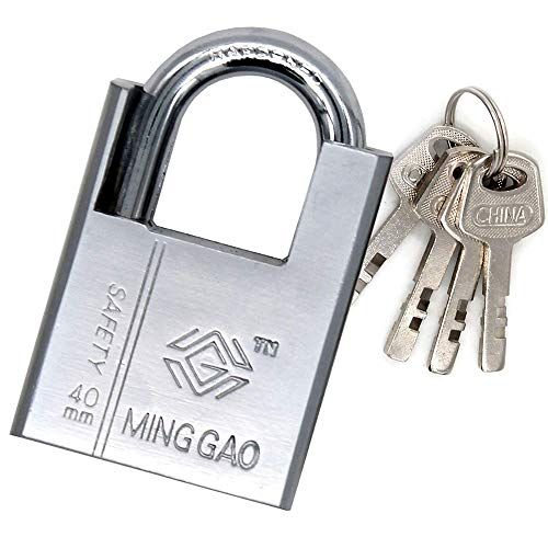 Cadenas haute sécurité Corps en fer blindé de 40 mm - Cadenas robuste, comprenant un corps chromé à 4 couches et 3 clés, une manille fermée de 1,4 pouce, une lame carrée étanche débloquée